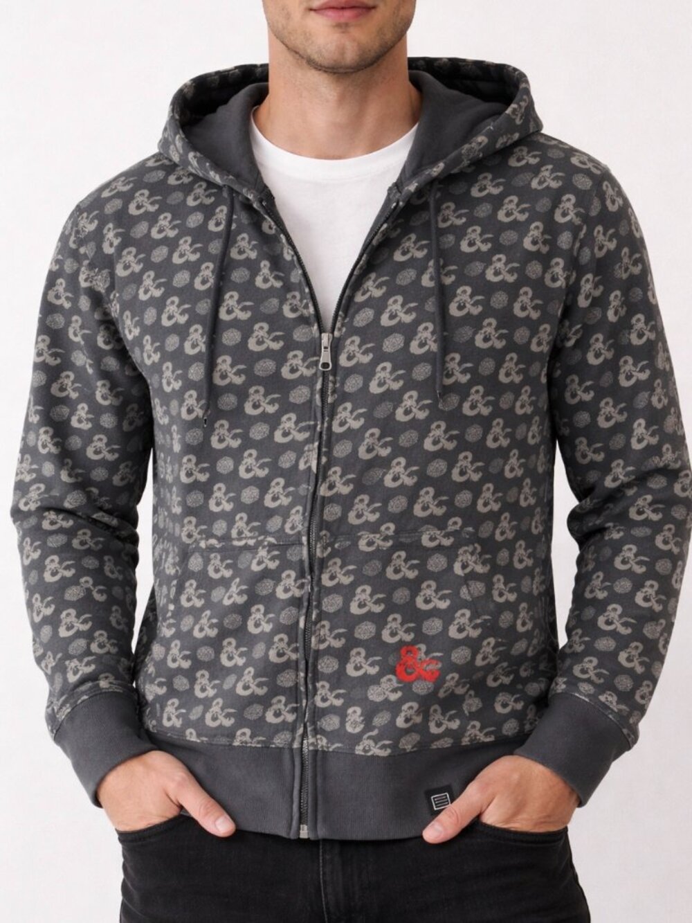 Dungeons & Dragons Hoodie XL Loot Wear Full Zip D20 Dice Dragon Print Gray
